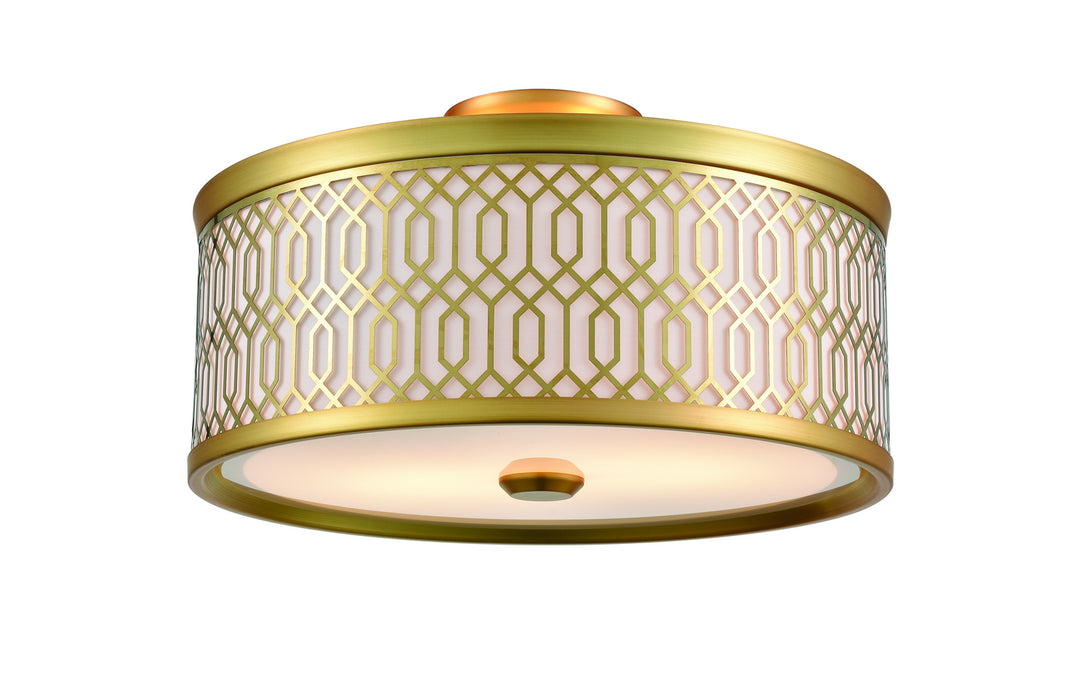 Tortona Two Light Semi-Flush Mount in Venetian Brass w/Sateen White Shade - available from The Lighting Shoppe, trusted by Canadian homeowners