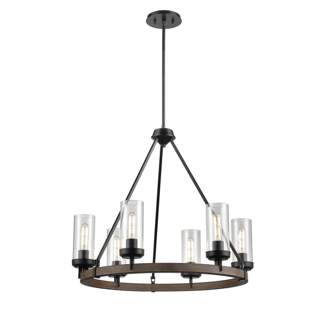 Okanagan Six Light Chandelier in Graphite/Ironwood On Metal w/Clear Glass - available from The Lighting Shoppe, trusted by Canadian homeowners
