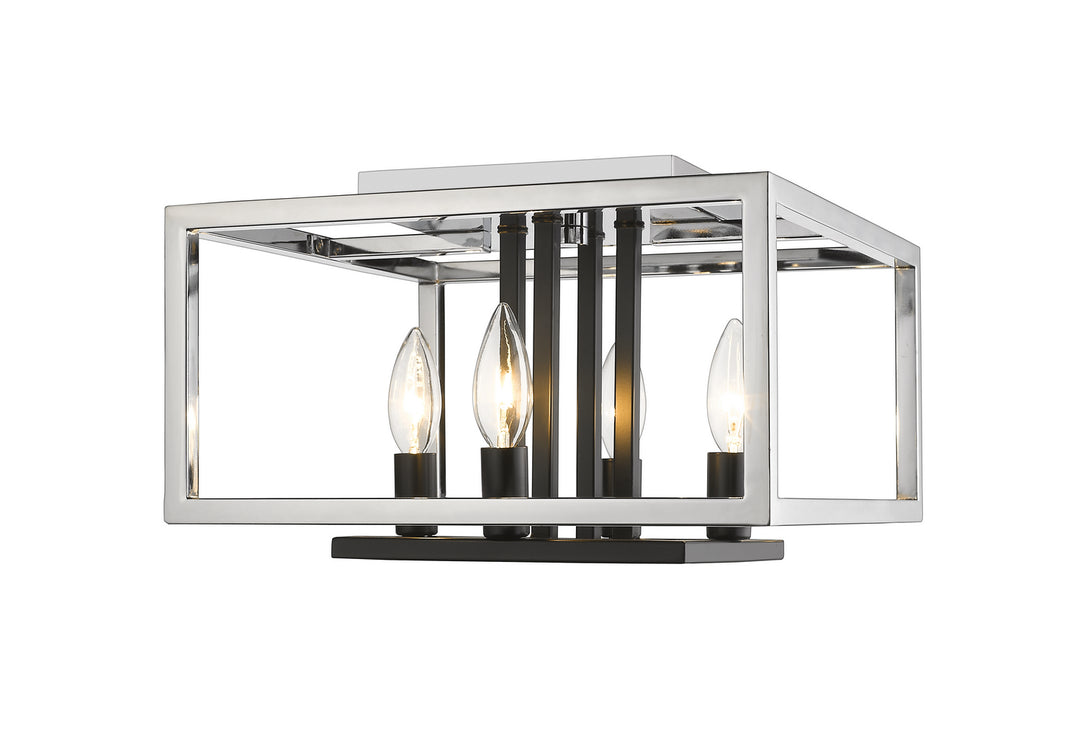 Quadra Four Light Flush Mount in Chrome + Matte Black - available from The Lighting Shoppe, trusted by Canadian homeowners