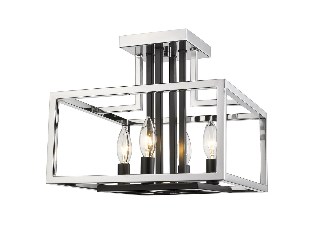 Quadra Four Light Semi Flush Mount in Chrome + Matte Black - available from The Lighting Shoppe, trusted by Canadian homeowners
