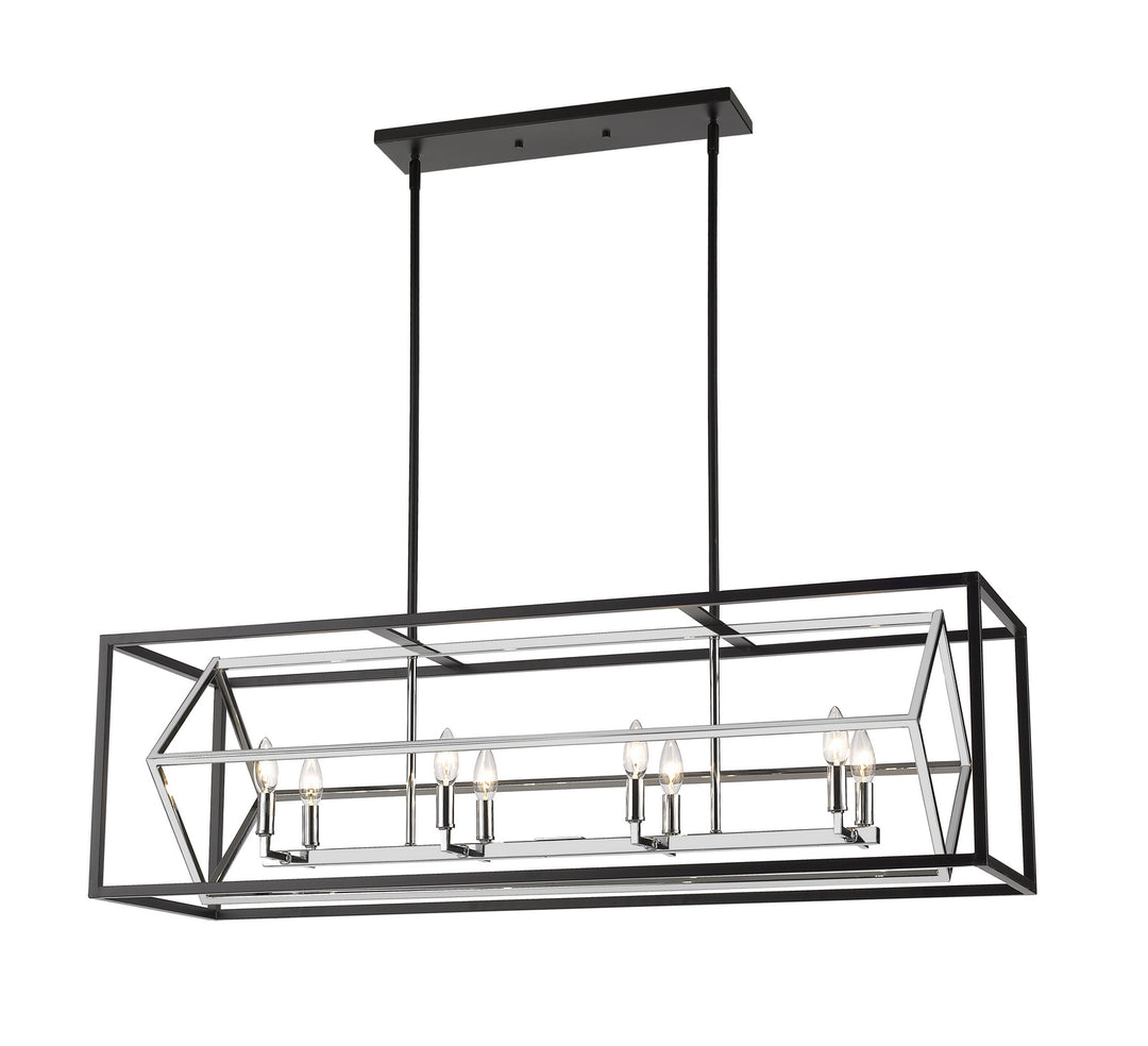Euclid Eight Light Linear Chandelier in Chrome + Matte Black - available from The Lighting Shoppe, trusted by Canadian homeowners