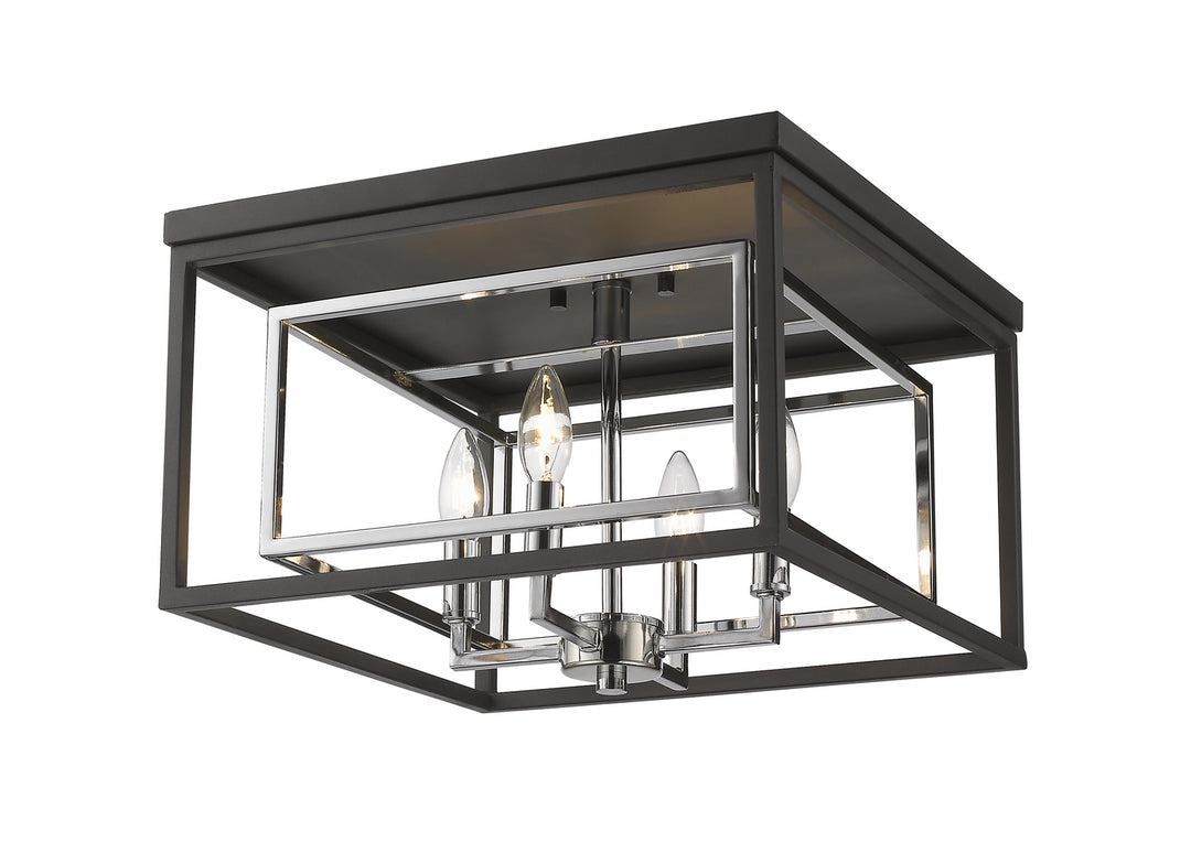 Euclid Four Light Flush Mount in Chrome + Matte Black - available from The Lighting Shoppe, trusted by Canadian homeowners