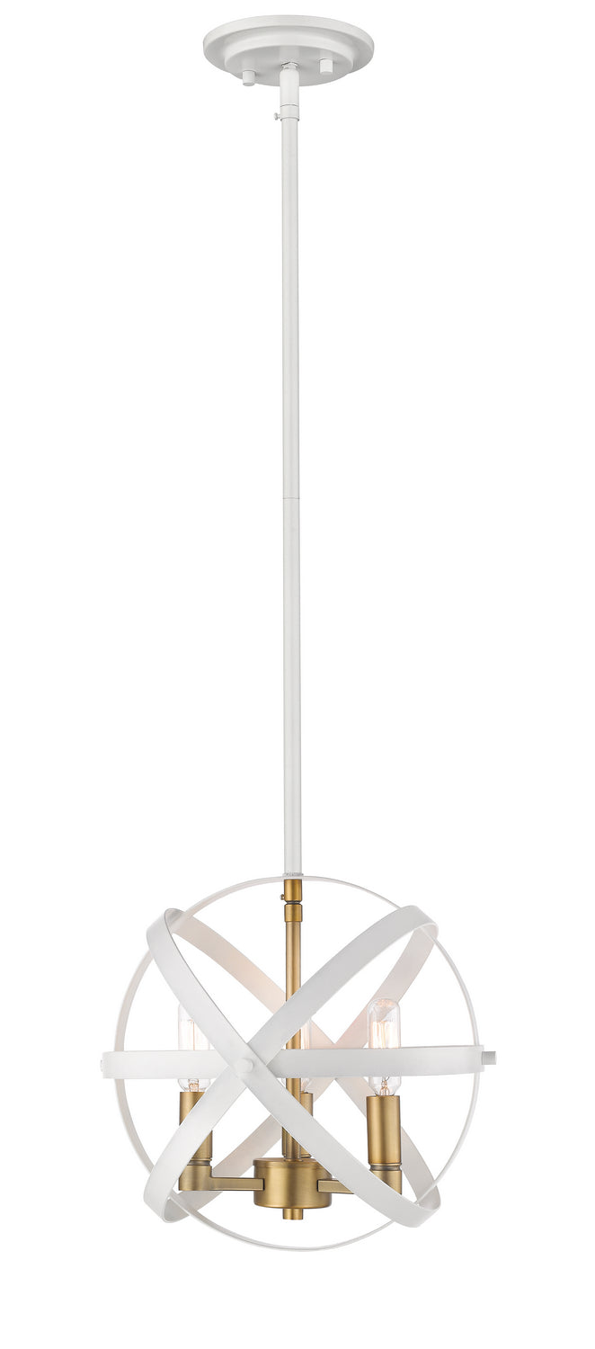 Cavallo Three Light Pendant in Hammered White + Olde Brass - available from The Lighting Shoppe, trusted by Canadian homeowners