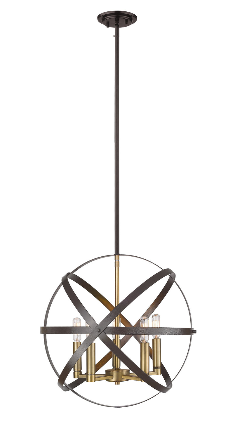 Cavallo Five Light Pendant in Hammered Bronze + Olde Brass - available from The Lighting Shoppe, trusted by Canadian homeowners