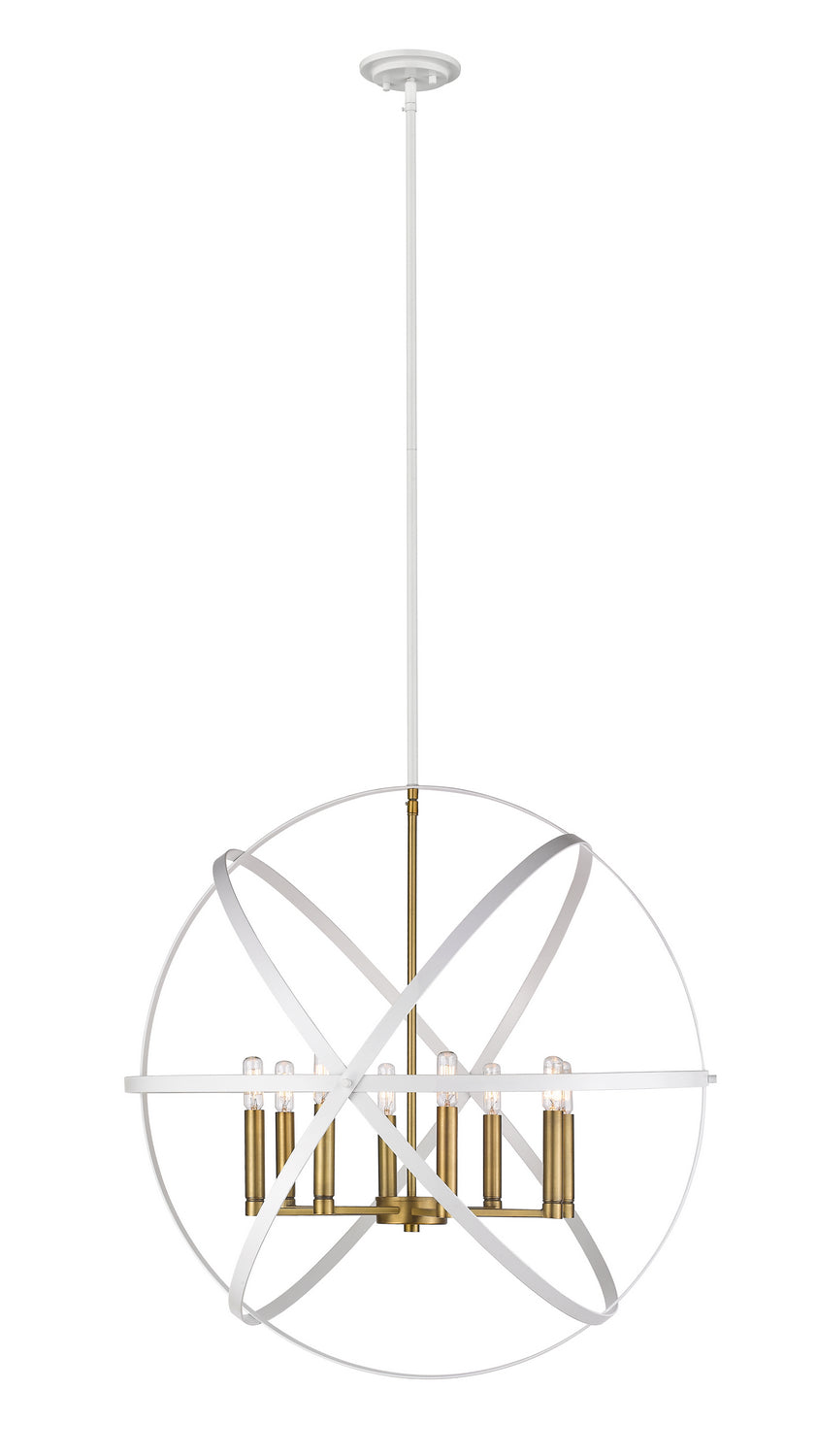 Cavallo Eight Light Chandelier in Hammered White + Olde Brass - available from The Lighting Shoppe, trusted by Canadian homeowners