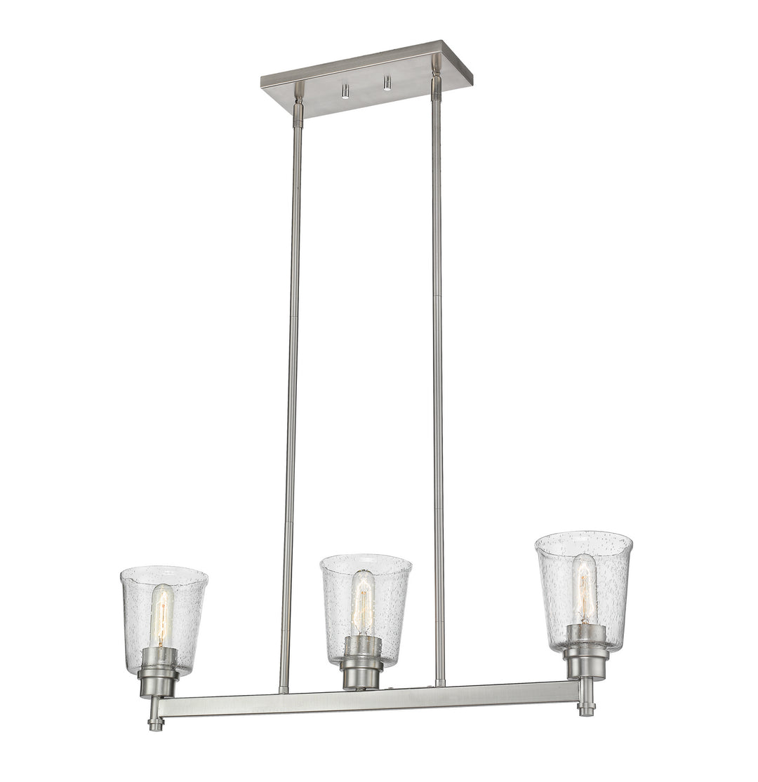 Bohin Three Light Linear Chandelier in Brushed Nickel - available from The Lighting Shoppe, trusted by Canadian homeowners