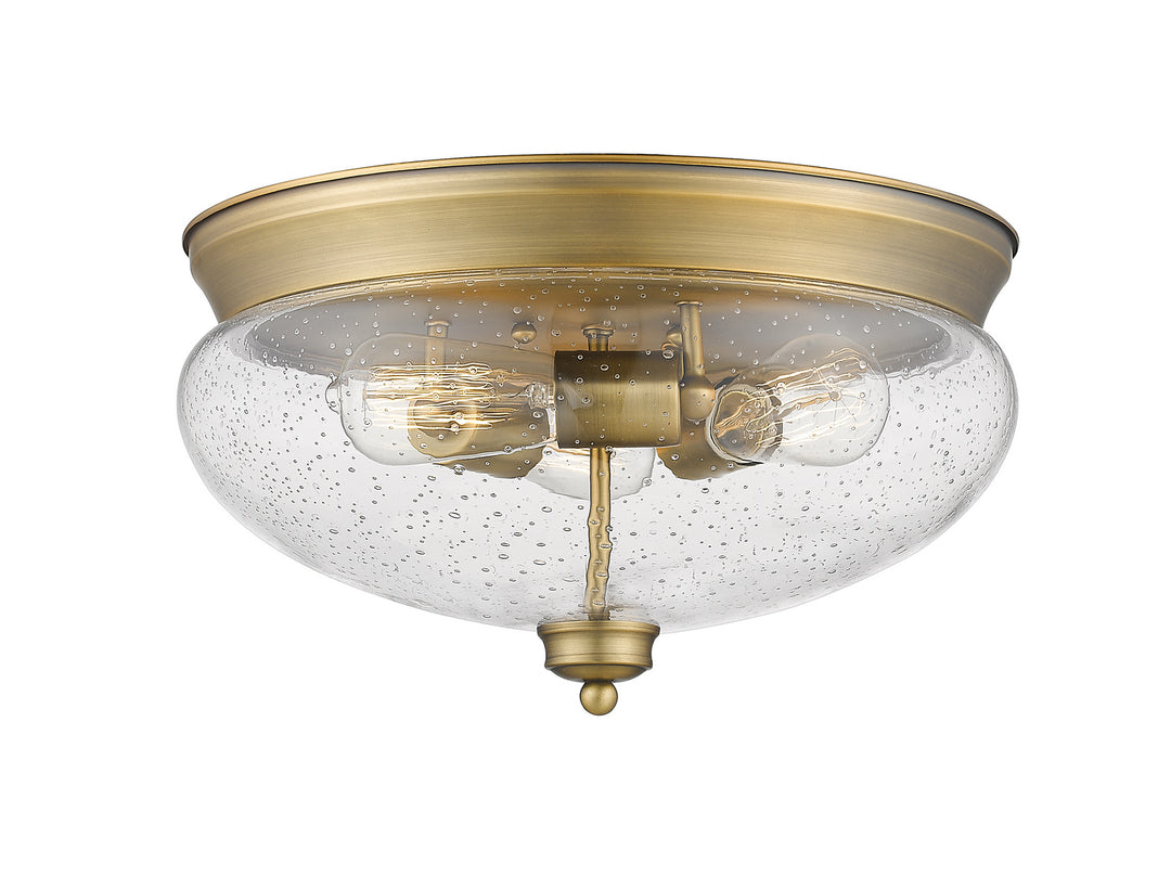 Amon Three Light Flush Mount in Heritage Brass - available from The Lighting Shoppe, trusted by Canadian homeowners