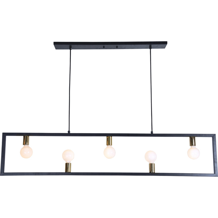 Vera Five Light Ceiling Fixture in Matte Black/Polished Brass - available from The Lighting Shoppe, trusted by Canadian homeowners