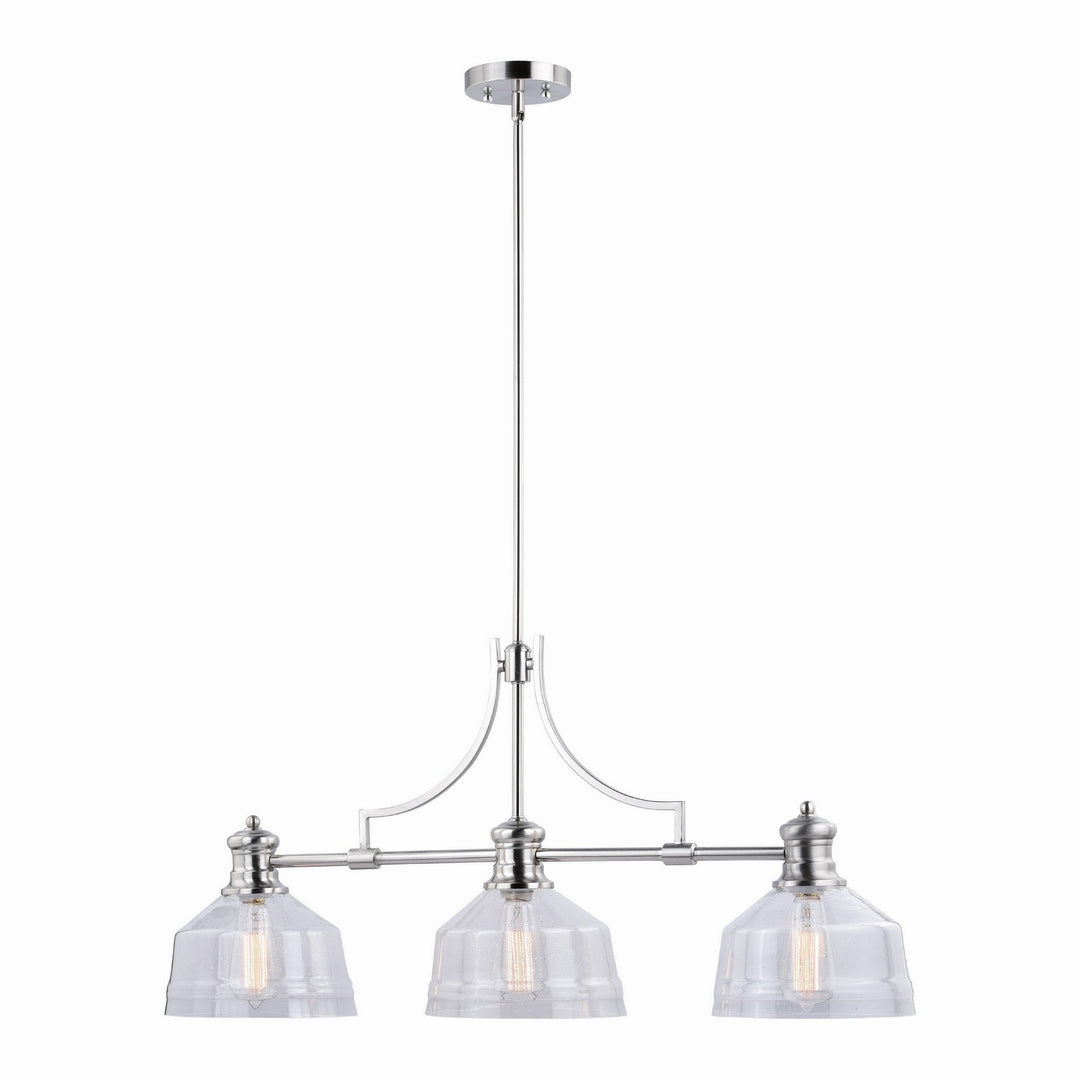 Beloit Three Light Linear Chandelier in Satin Nickel