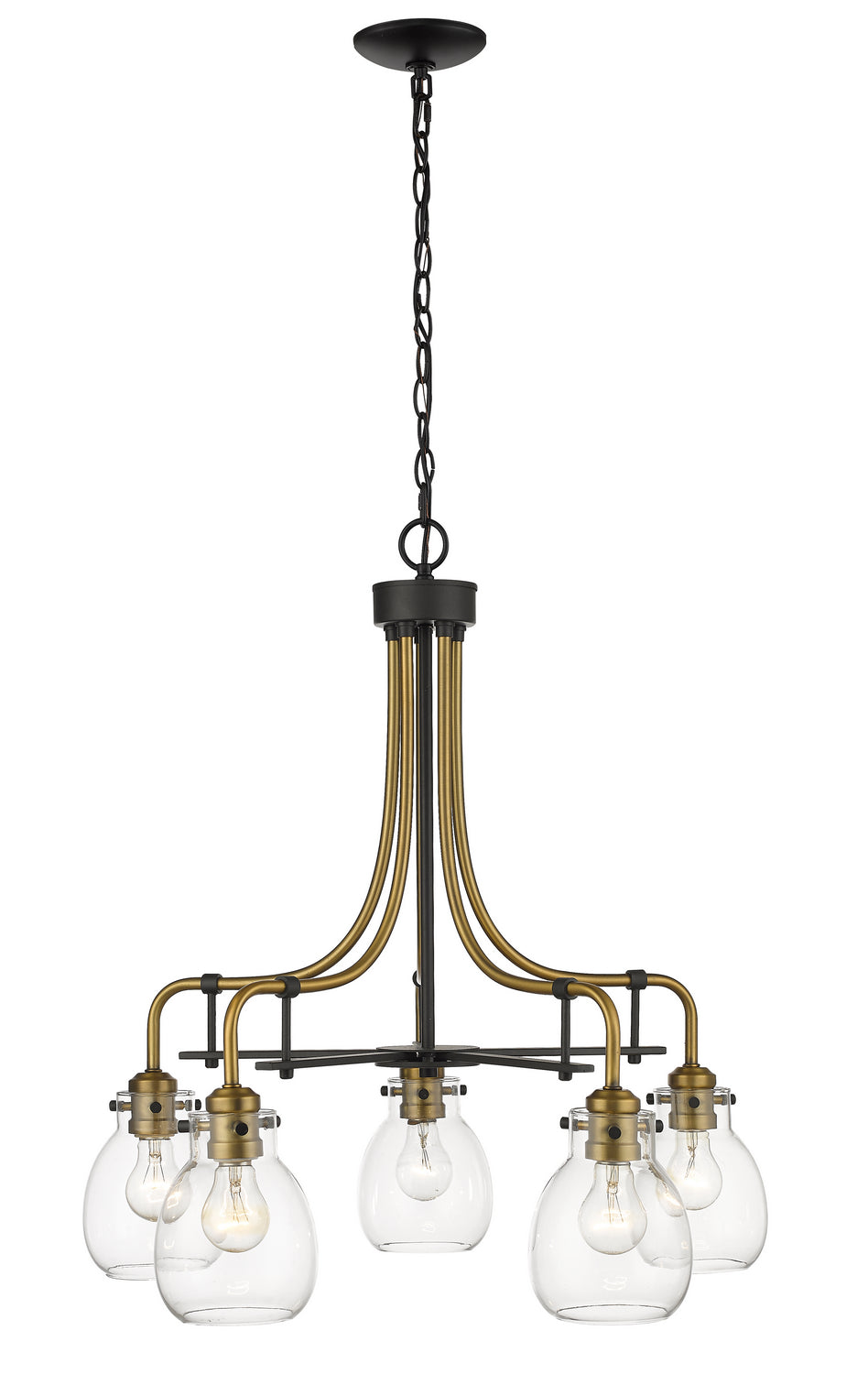 Kraken Five Light Chandelier in Matte Black + Olde Brass - available from The Lighting Shoppe, trusted by Canadian homeowners