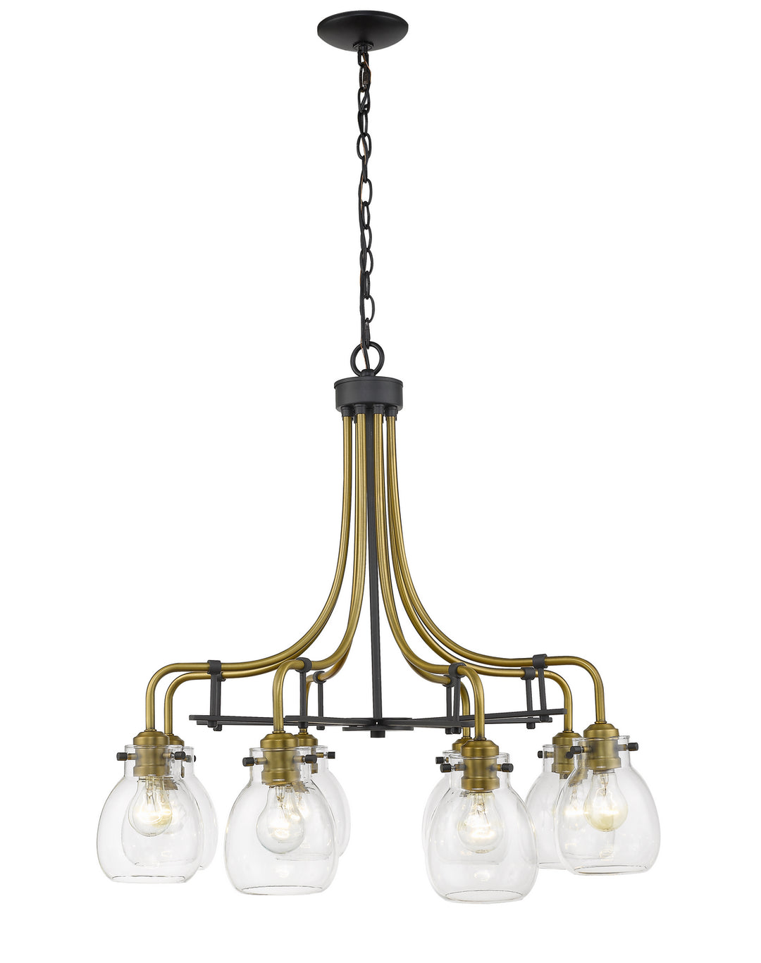 Kraken Eight Light Chandelier in Matte Black / Olde Brass - available from The Lighting Shoppe, trusted by Canadian homeowners