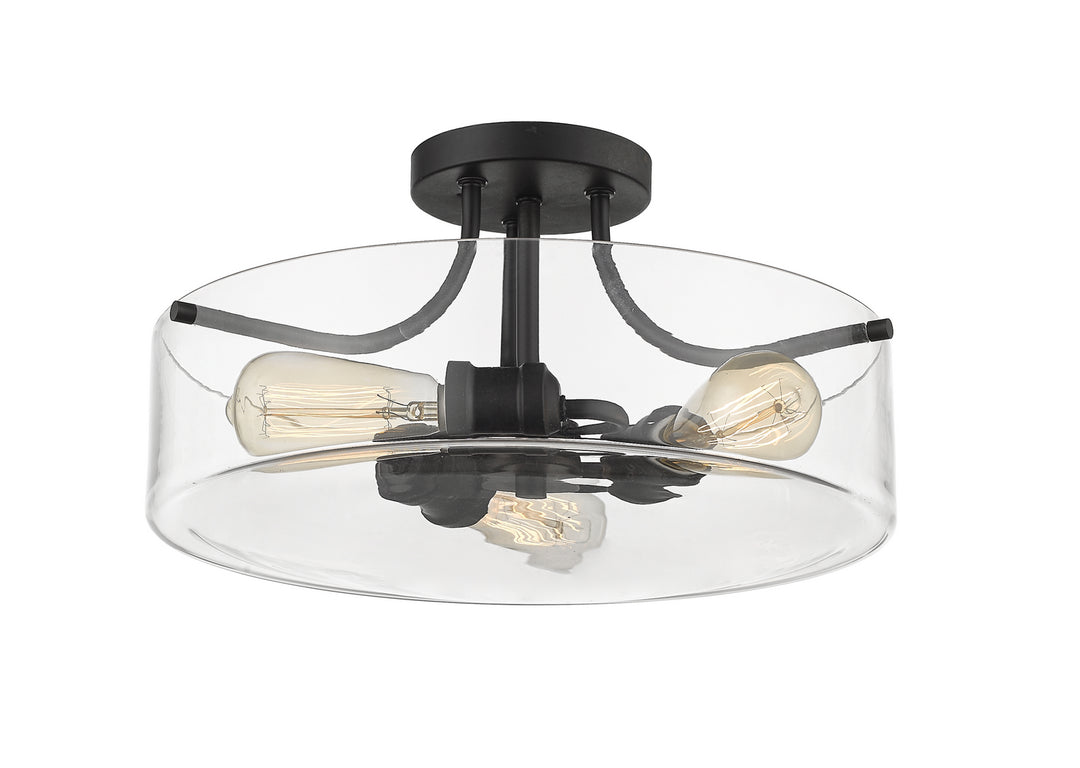 Delaney Three Light Semi Flush Mount in Matte Black - available from The Lighting Shoppe, trusted by Canadian homeowners