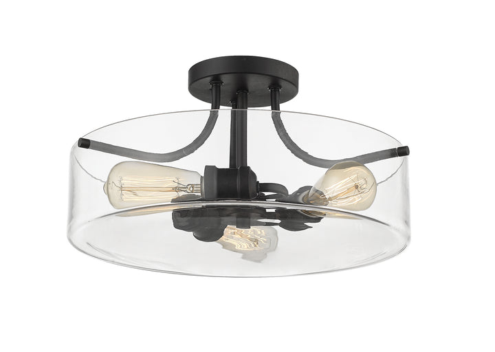Delaney Three Light Semi Flush Mount in Matte Black - available from The Lighting Shoppe, trusted by Canadian homeowners