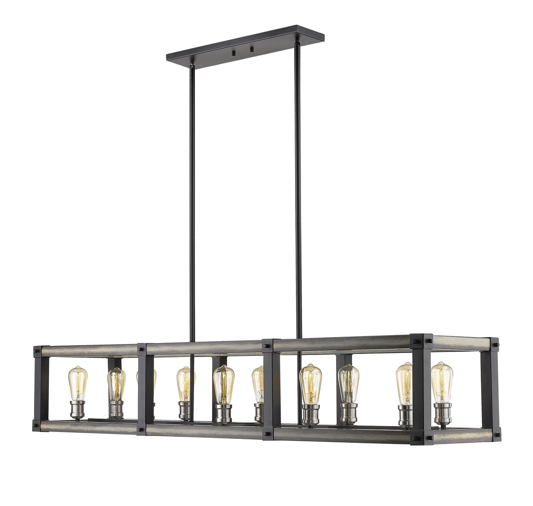 Kirkland Ten Light Linear Chandelier in Ashen Barnboard - available from The Lighting Shoppe, trusted by Canadian homeowners
