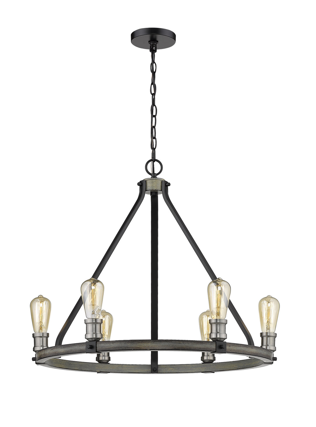 Kirkland Six Light Chandelier in Ashen Barnboard - available from The Lighting Shoppe, trusted by Canadian homeowners