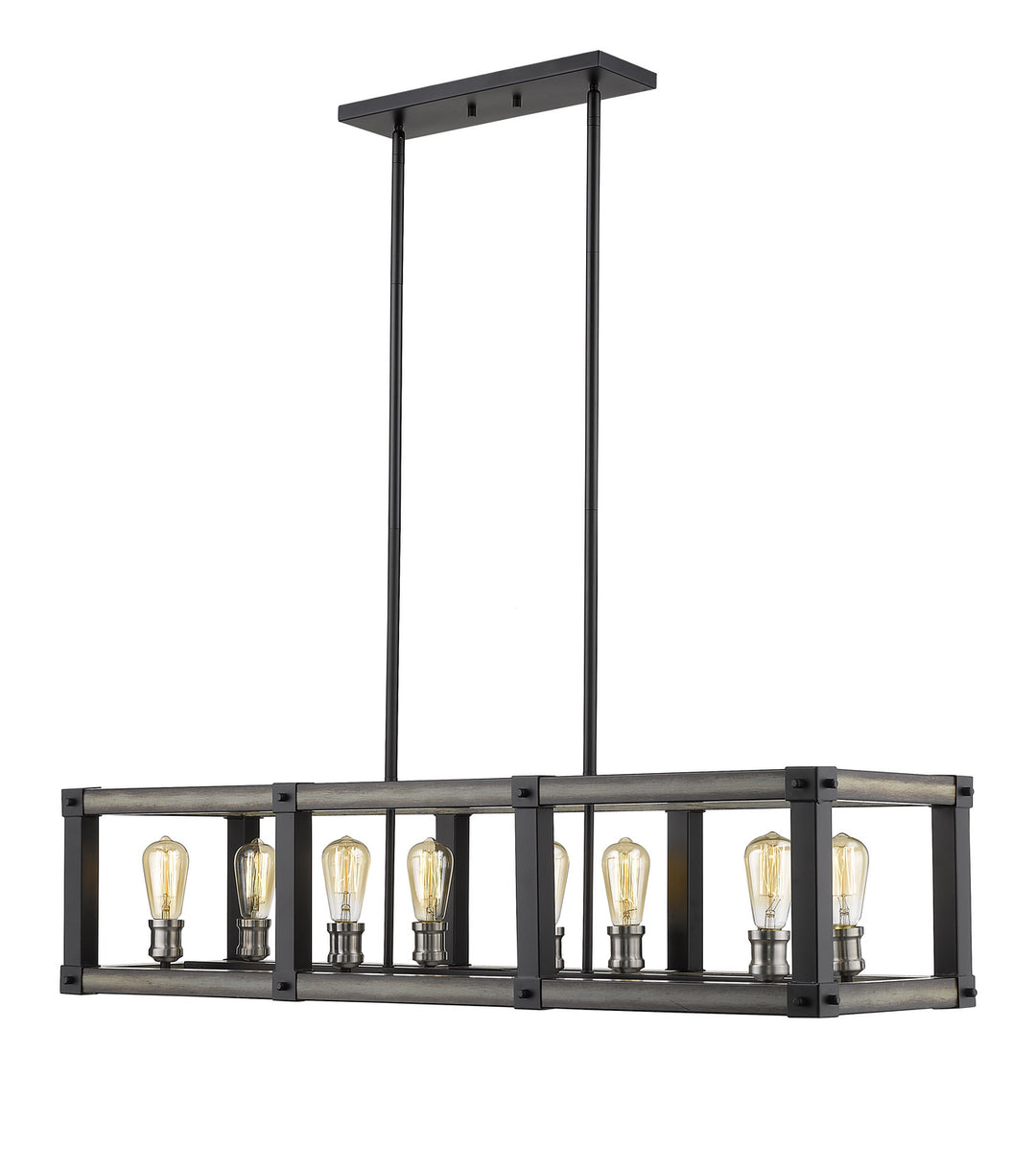 Kirkland Eight Light Linear Chandelier in Ashen Barnboard - available from The Lighting Shoppe, trusted by Canadian homeowners