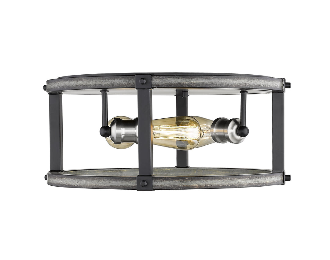 Kirkland Three Light Flush Mount in Ashen Barnboard - available from The Lighting Shoppe, trusted by Canadian homeowners