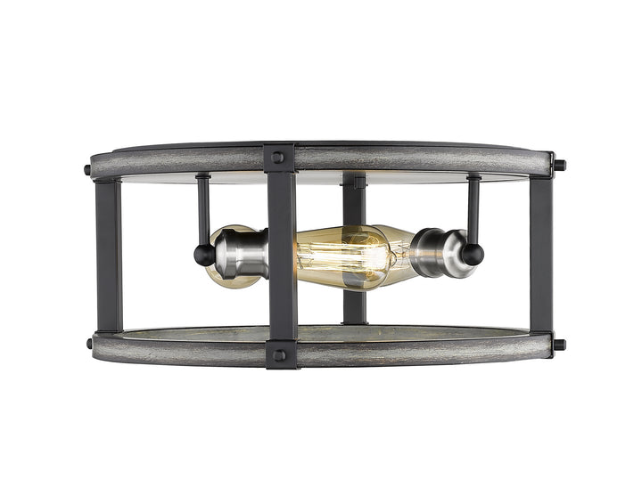 Kirkland Three Light Flush Mount in Ashen Barnboard - available from The Lighting Shoppe, trusted by Canadian homeowners