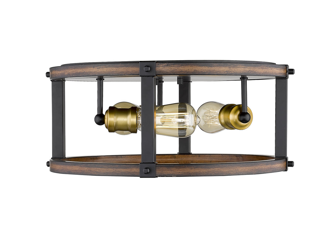 Kirkland Three Light Flush Mount in Rustic Mahogany - available from The Lighting Shoppe, trusted by Canadian homeowners