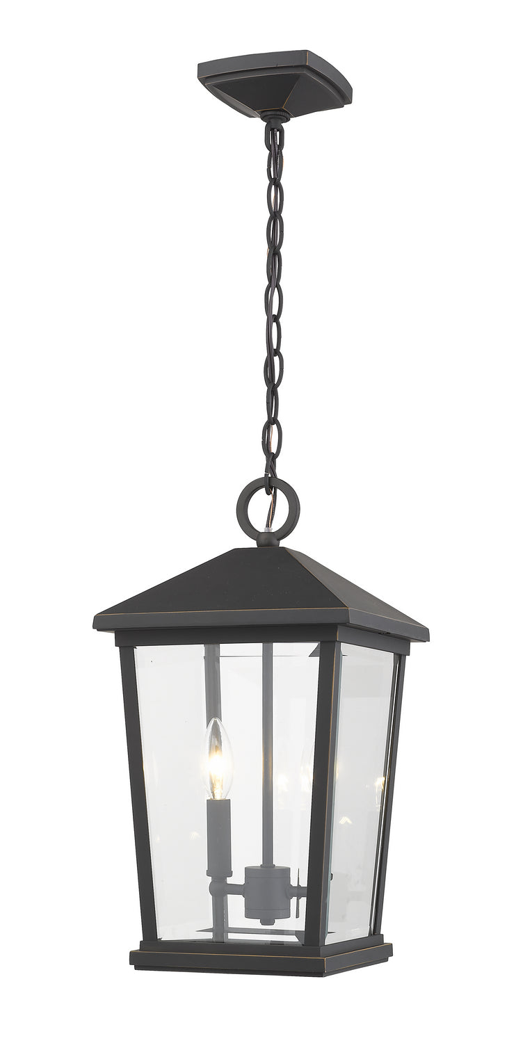 Beacon Two Light Outdoor Chain Mount Ceiling Fixture in Oil Rubbed Bronze - available from The Lighting Shoppe, trusted by Canadian homeowners