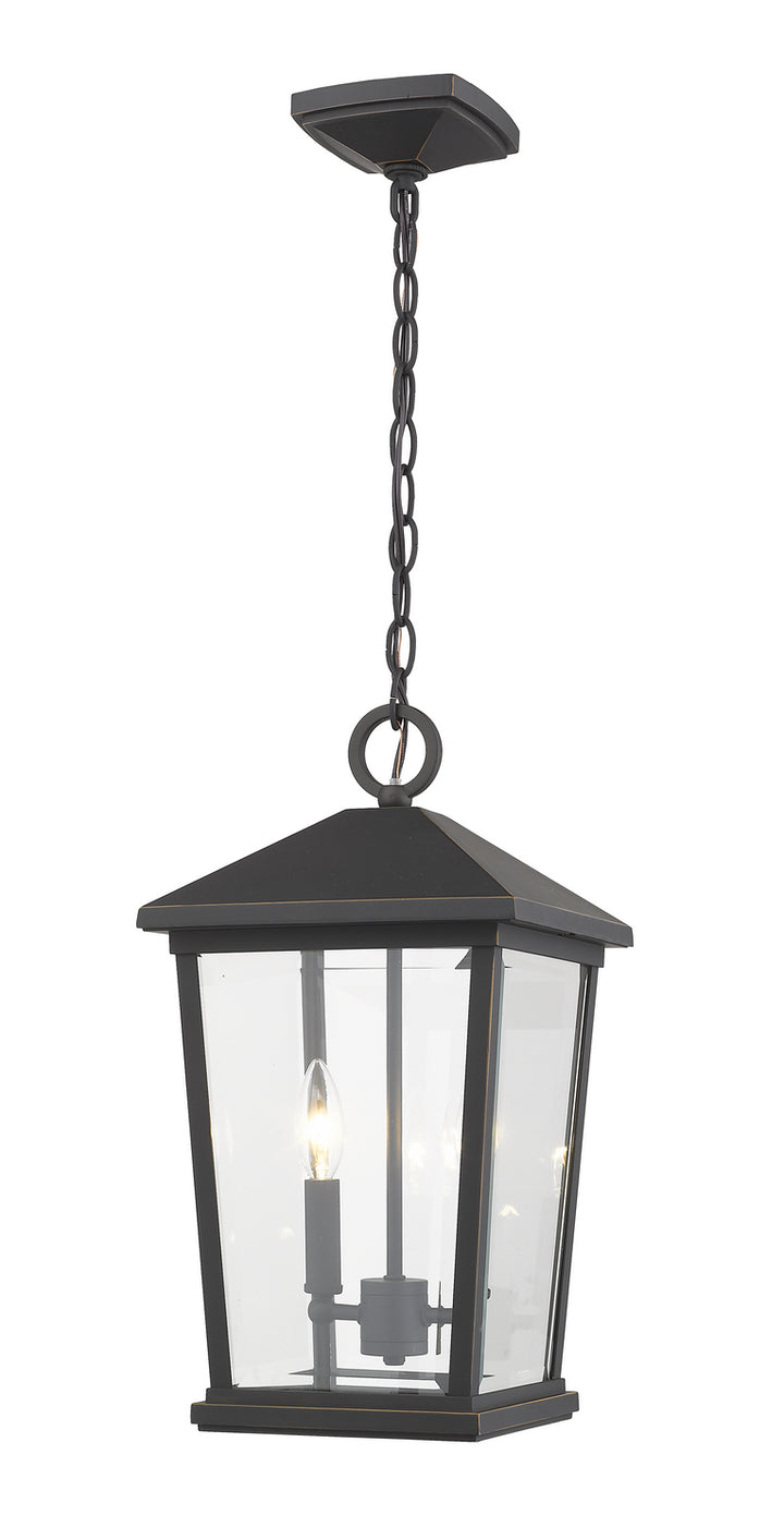 Beacon Two Light Outdoor Chain Mount Ceiling Fixture in Oil Rubbed Bronze - available from The Lighting Shoppe, trusted by Canadian homeowners