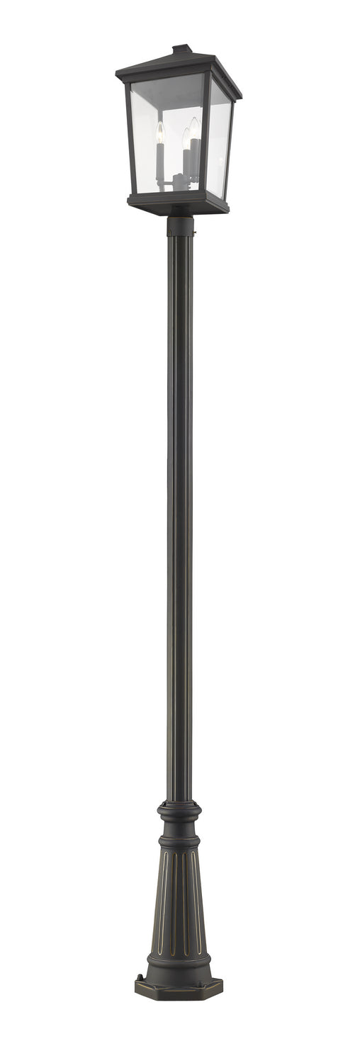 Beacon Three Light Outdoor Post Mounted Fixture in Oil Rubbed Bronze - available from The Lighting Shoppe, trusted by Canadian homeowners