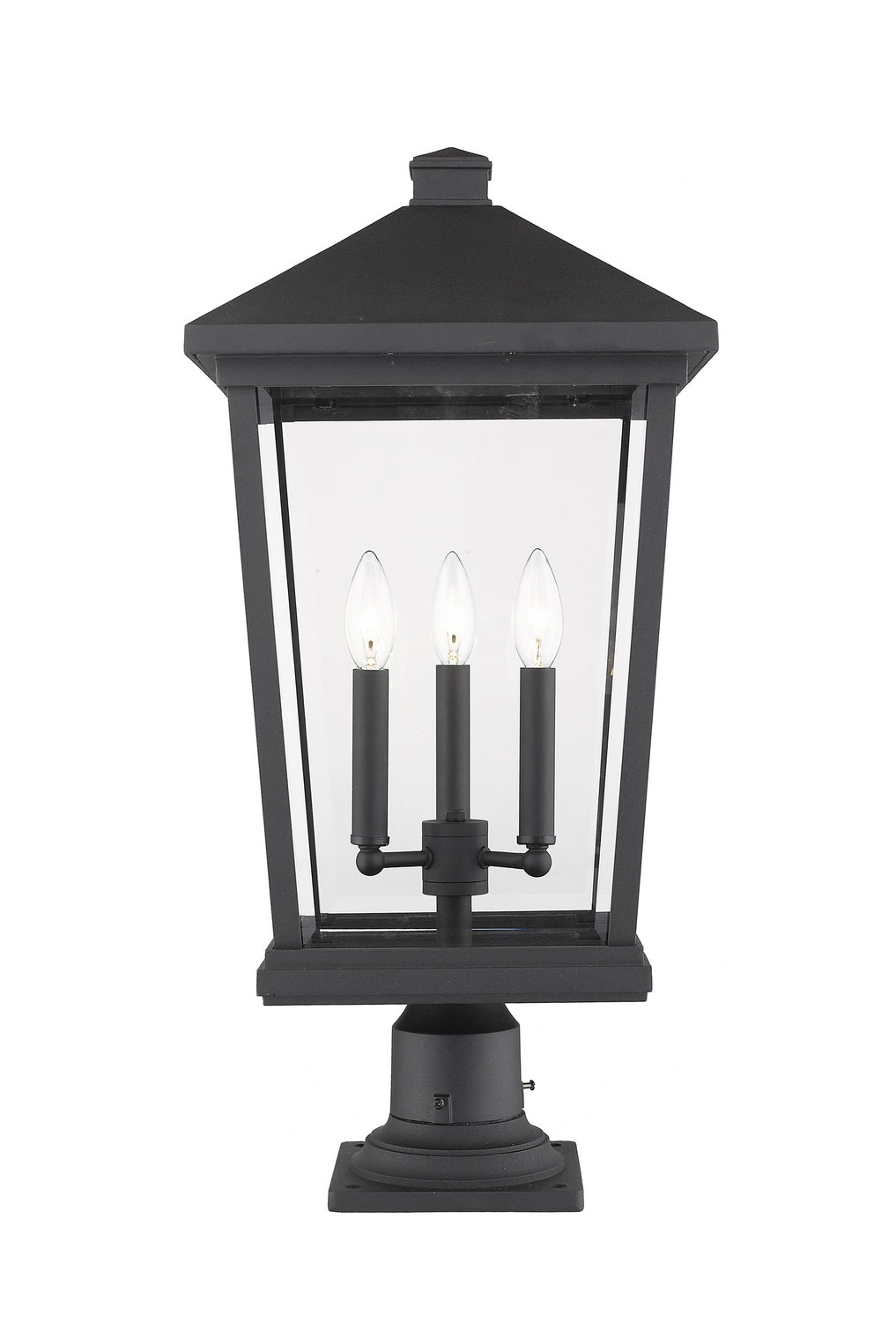 Beacon Three Light Outdoor Pier Mounted Fixture in Black - available from The Lighting Shoppe, trusted by Canadian homeowners