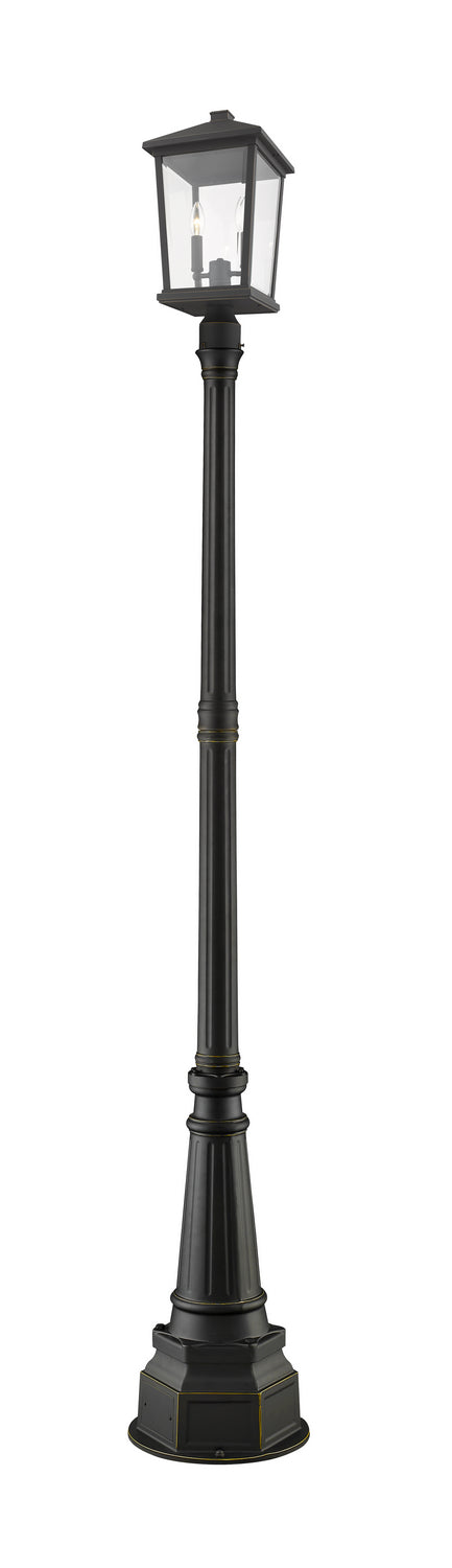 Beacon Three Light Outdoor Post Mounted Fixture in Oil Rubbed Bronze - available from The Lighting Shoppe, trusted by Canadian homeowners