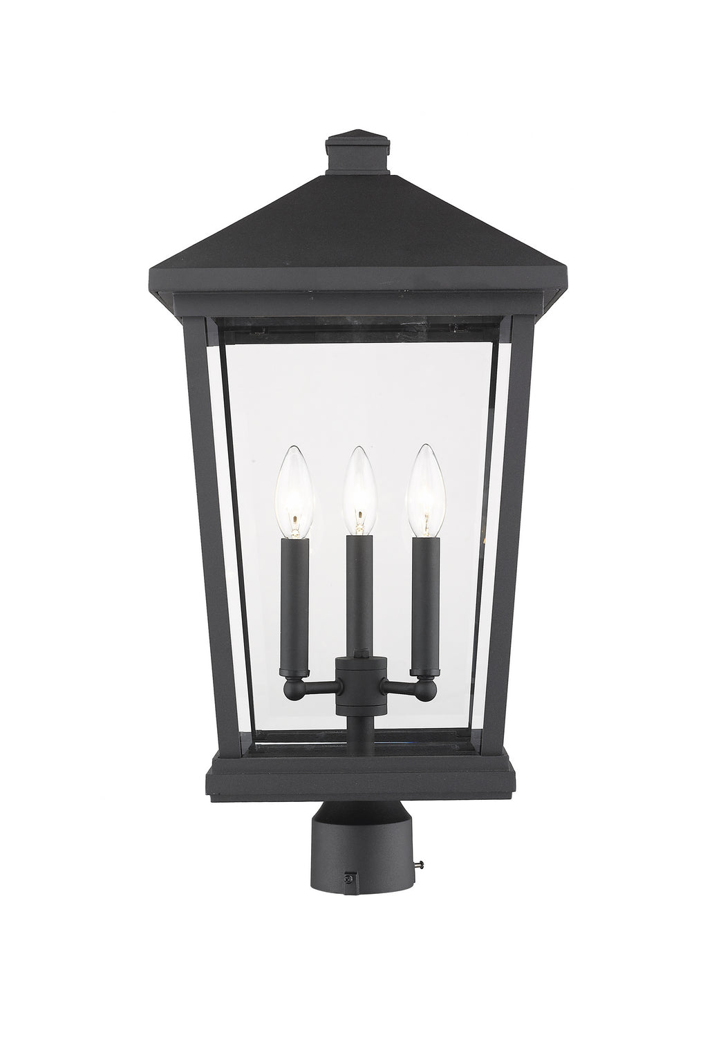 Beacon Three Light Outdoor Post Mount Fixture in Black - available from The Lighting Shoppe, trusted by Canadian homeowners
