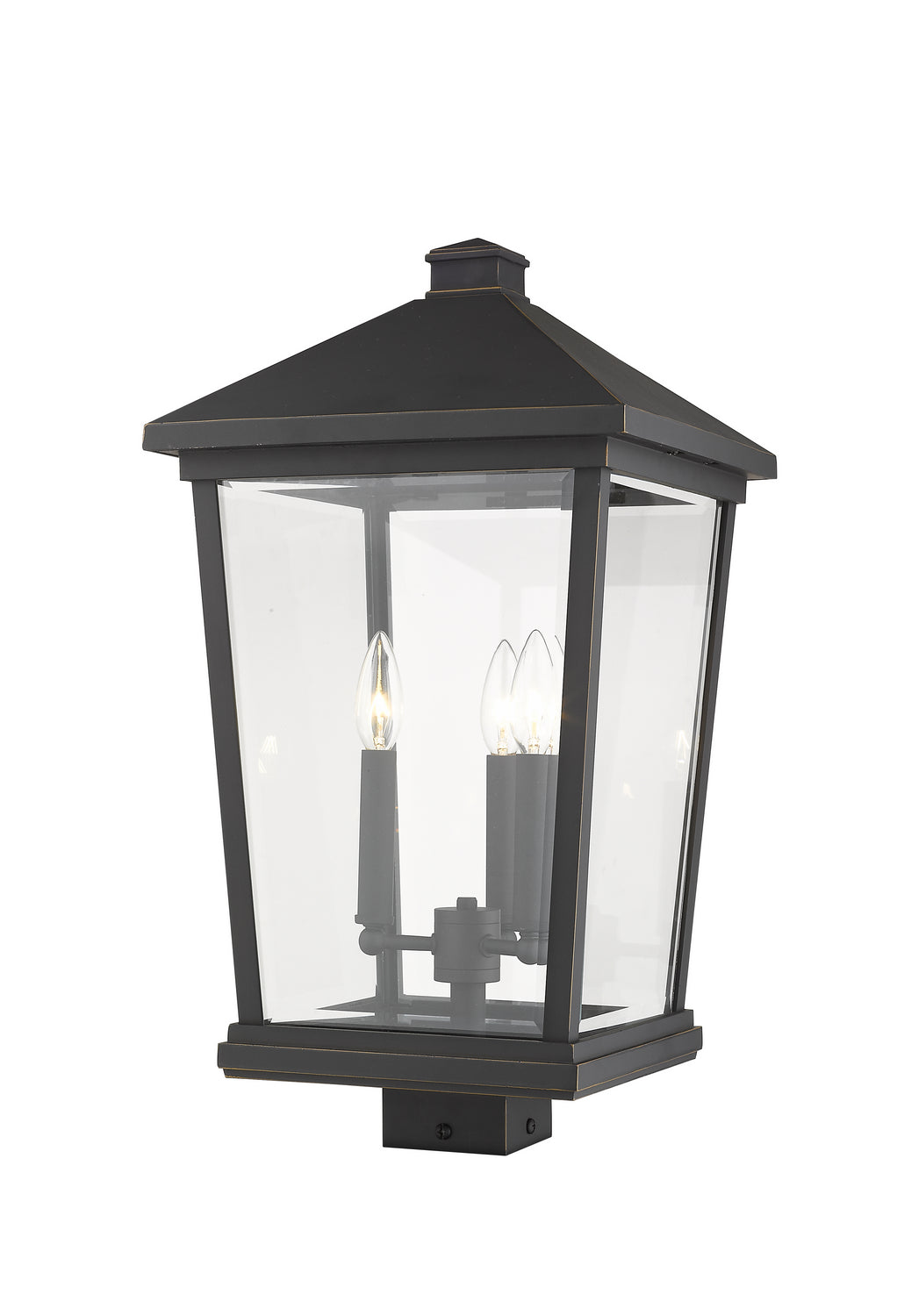 Beacon Three Light Outdoor Post Mount Fixture in Oil Rubbed Bronze - available from The Lighting Shoppe, trusted by Canadian homeowners