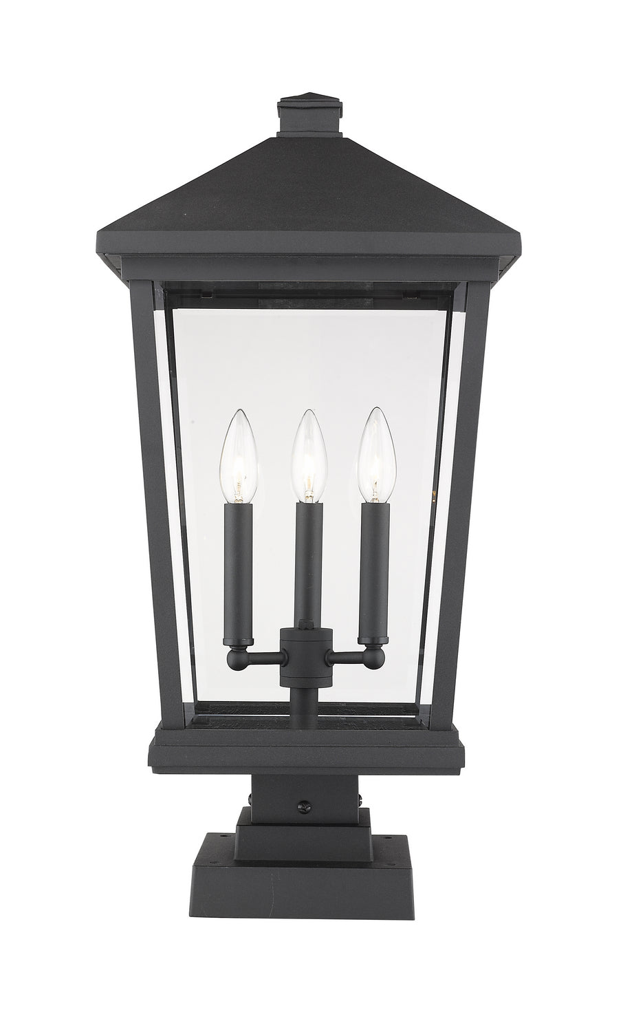 Beacon Three Light Outdoor Pier Mounted Fixture in Black - available from The Lighting Shoppe, trusted by Canadian homeowners