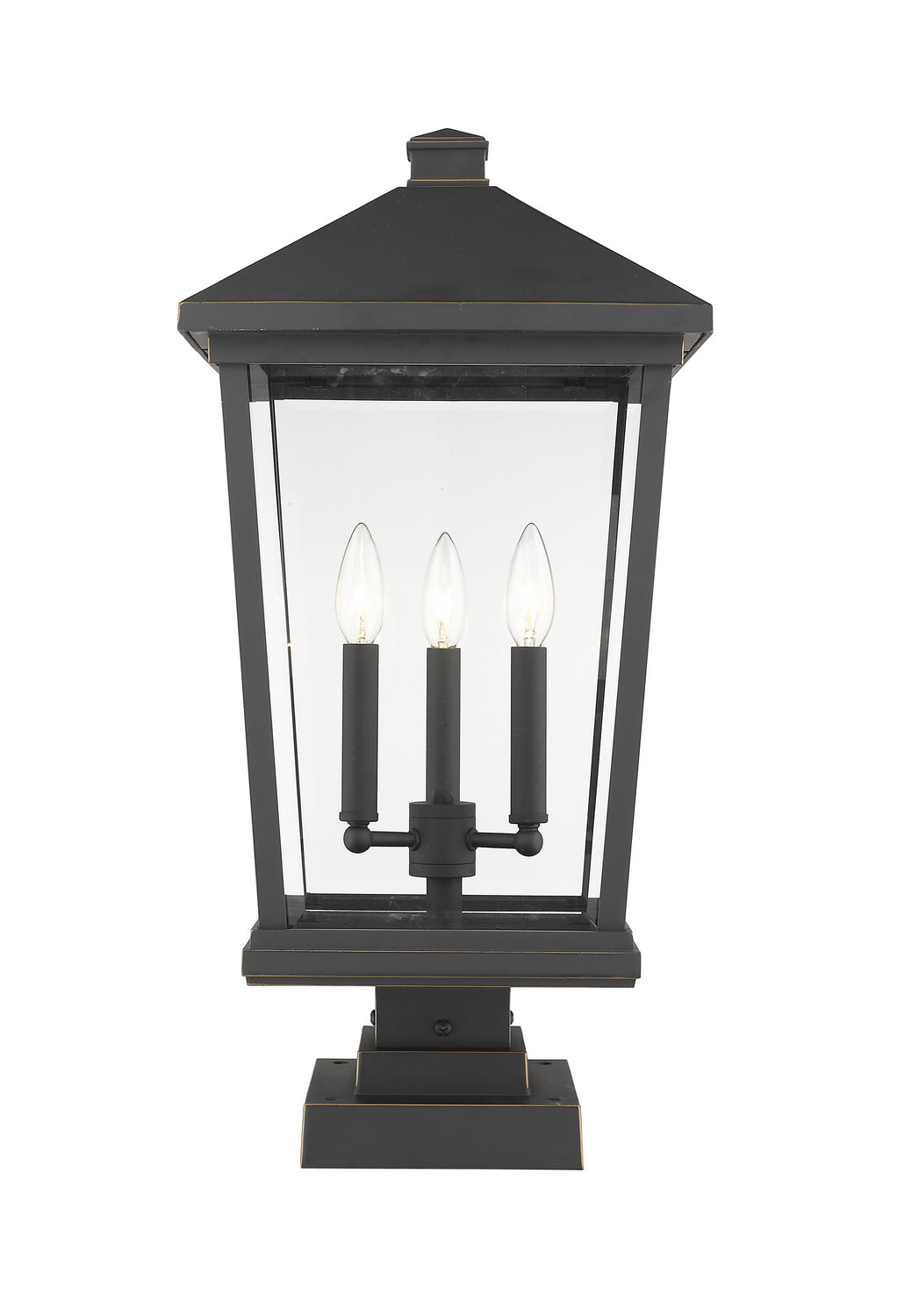 Beacon Three Light Outdoor Pier Mounted Fixture in Oil Rubbed Bronze - available from The Lighting Shoppe, trusted by Canadian homeowners