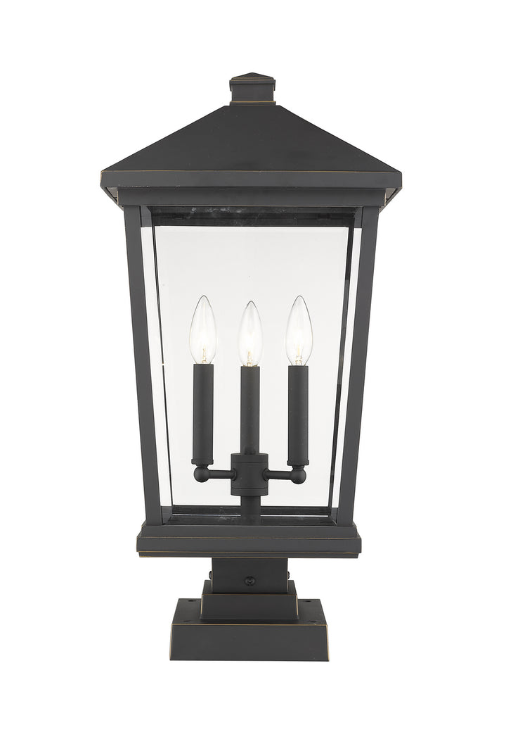 Beacon Three Light Outdoor Pier Mounted Fixture in Oil Rubbed Bronze - available from The Lighting Shoppe, trusted by Canadian homeowners
