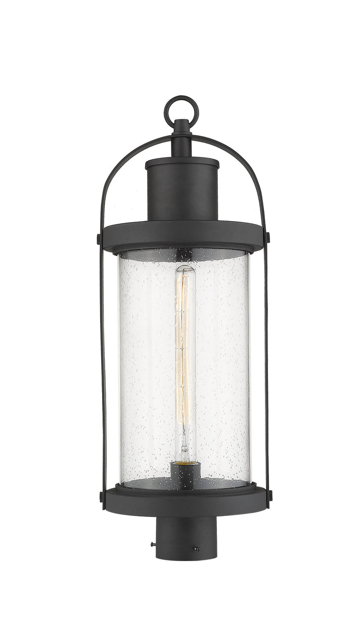 Roundhouse One Light Outdoor Post Mount Fixture in Black - available from The Lighting Shoppe, trusted by Canadian homeowners