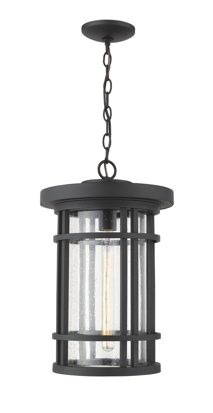 Jordan One Light Outdoor Chain Mount Ceiling Fixture in Black - available from The Lighting Shoppe, trusted by Canadian homeowners