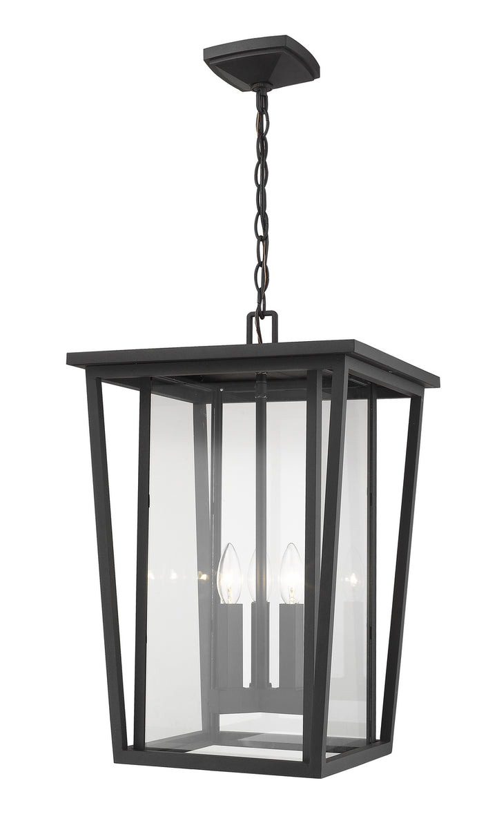 Seoul Three Light Outdoor Chain Mount Ceiling Fixture in Black - available from The Lighting Shoppe, trusted by Canadian homeowners