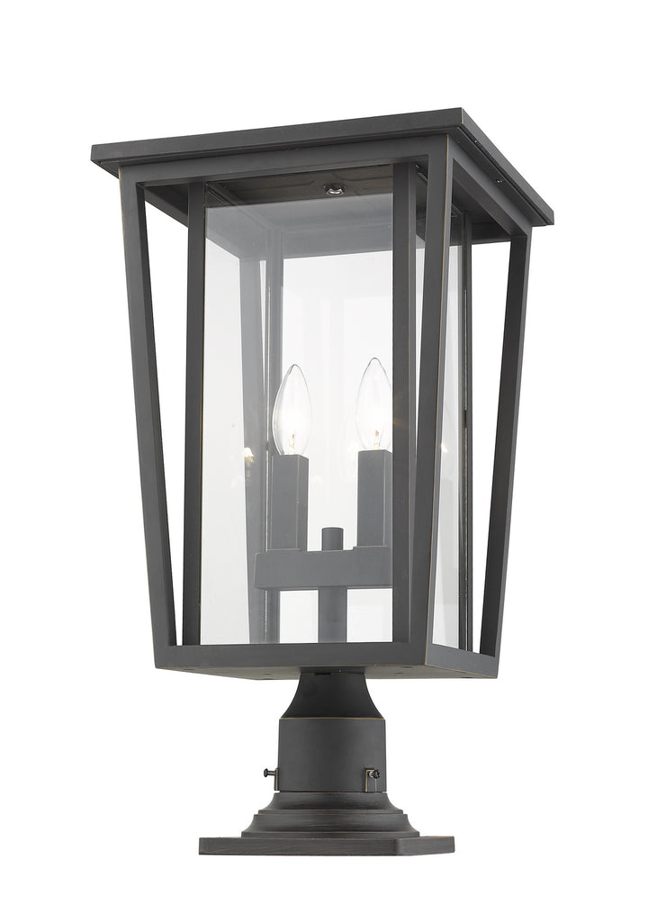 Seoul Two Light Outdoor Pier Mounted Fixture in Oil Rubbed Bronze - available from The Lighting Shoppe, trusted by Canadian homeowners