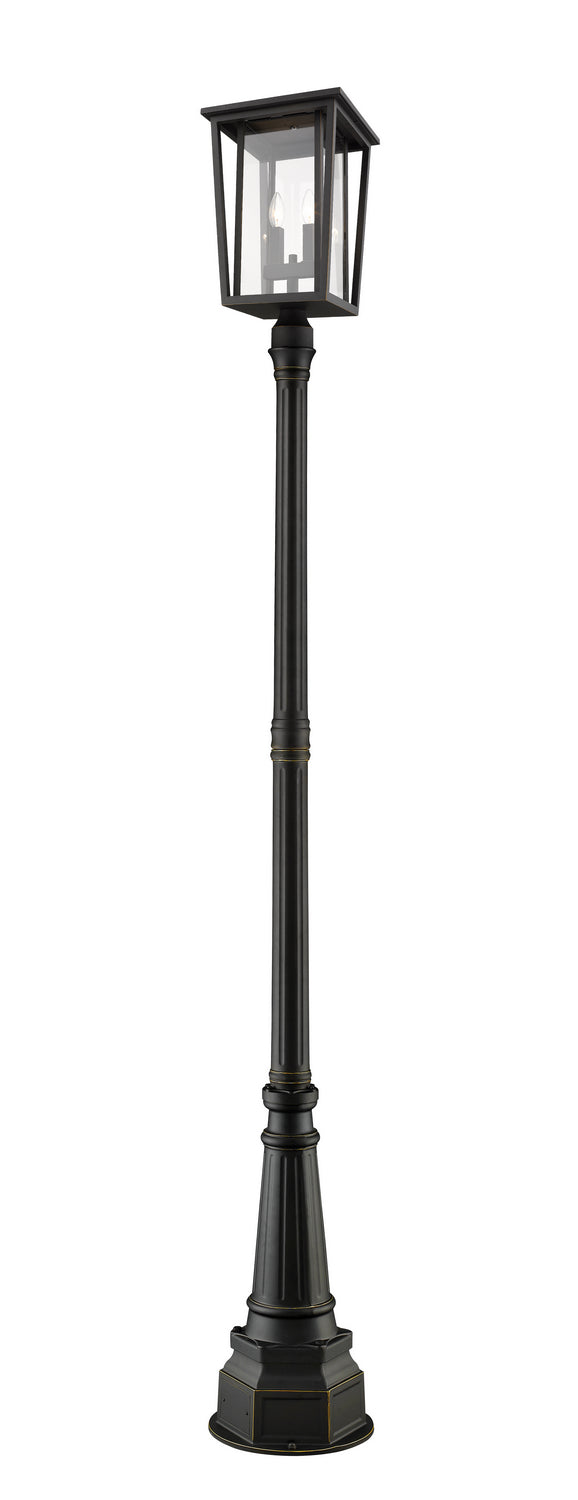 Seoul Two Light Outdoor Post Mounted Fixture in Oil Rubbed Bronze - available from The Lighting Shoppe, trusted by Canadian homeowners