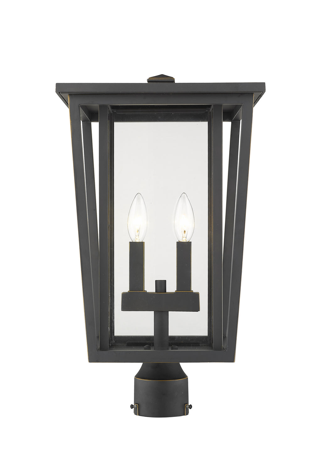 Seoul Two Light Outdoor Post Mount Fixture in Oil Rubbed Bronze - available from The Lighting Shoppe, trusted by Canadian homeowners