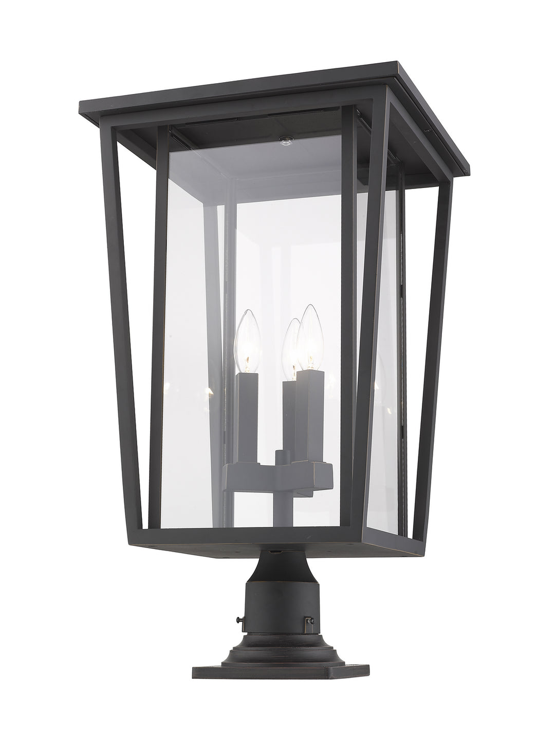 Seoul Three Light Outdoor Pier Mounted Fixture in Oil Rubbed Bronze - available from The Lighting Shoppe, trusted by Canadian homeowners