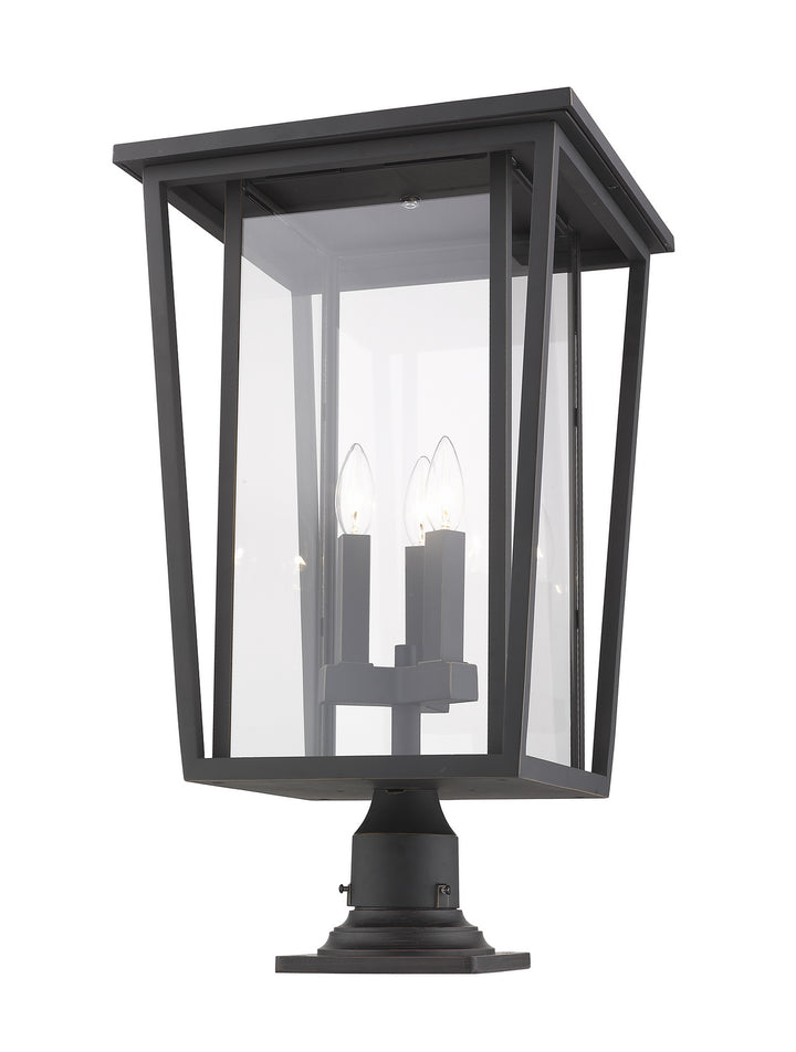 Seoul Three Light Outdoor Pier Mounted Fixture in Oil Rubbed Bronze - available from The Lighting Shoppe, trusted by Canadian homeowners
