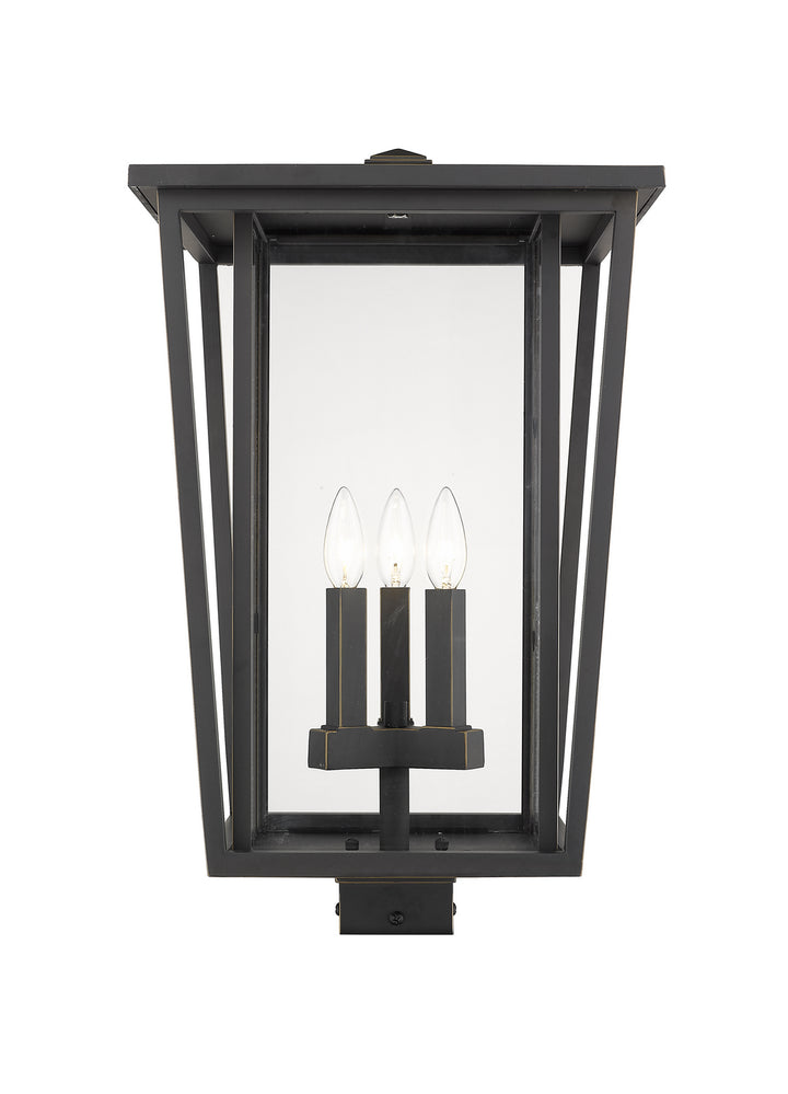 Seoul Three Light Outdoor Post Mount Fixture in Oil Rubbed Bronze - available from The Lighting Shoppe, trusted by Canadian homeowners