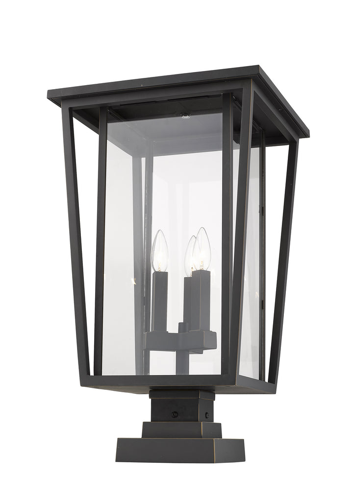 Seoul Three Light Outdoor Pier Mounted Fixture in Oil Rubbed Bronze - available from The Lighting Shoppe, trusted by Canadian homeowners