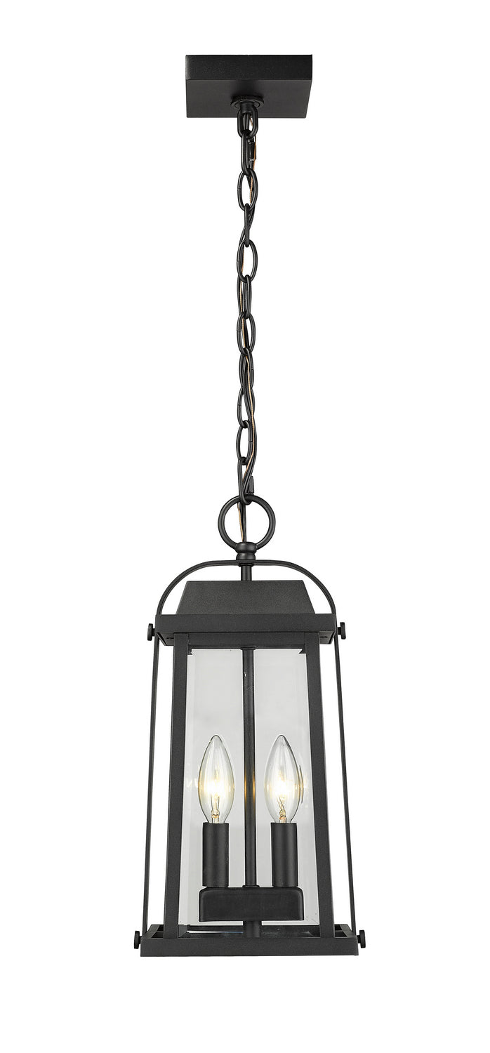 Millworks Two Light Outdoor Chain Mount Ceiling Fixture in Black - available from The Lighting Shoppe, trusted by Canadian homeowners