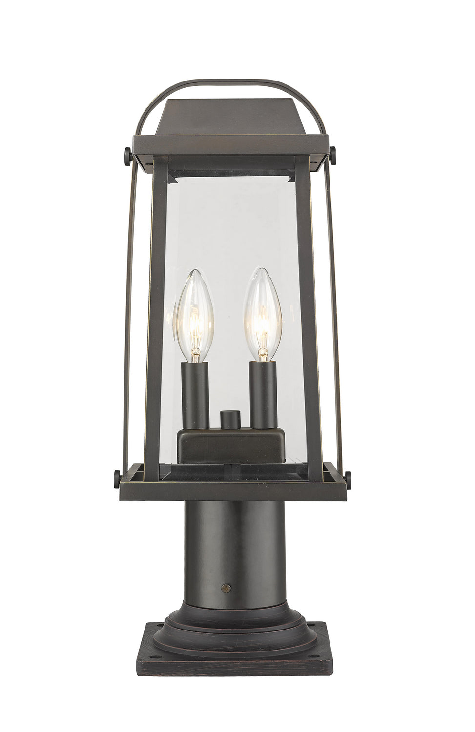 Millworks Two Light Outdoor Pier Mounted Fixture in Oil Rubbed Bronze - available from The Lighting Shoppe, trusted by Canadian homeowners
