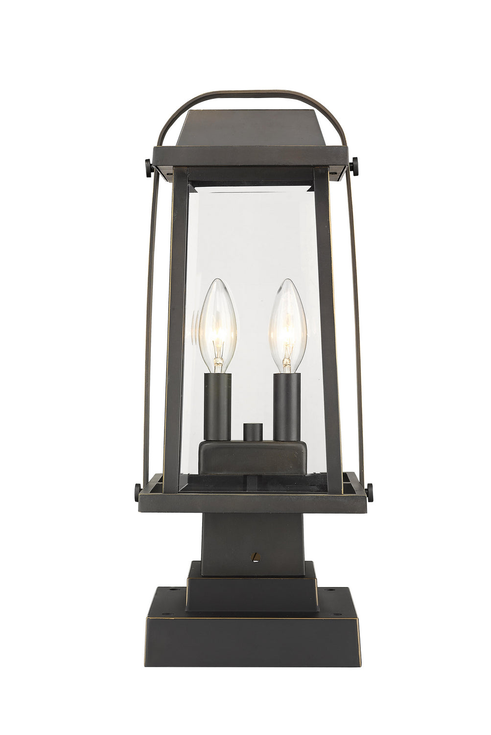 Millworks Two Light Outdoor Pier Mounted Fixture in Oil Rubbed Bronze - available from The Lighting Shoppe, trusted by Canadian homeowners