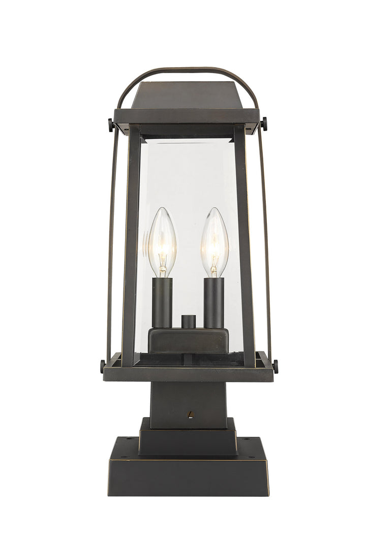 Millworks Two Light Outdoor Pier Mounted Fixture in Oil Rubbed Bronze - available from The Lighting Shoppe, trusted by Canadian homeowners