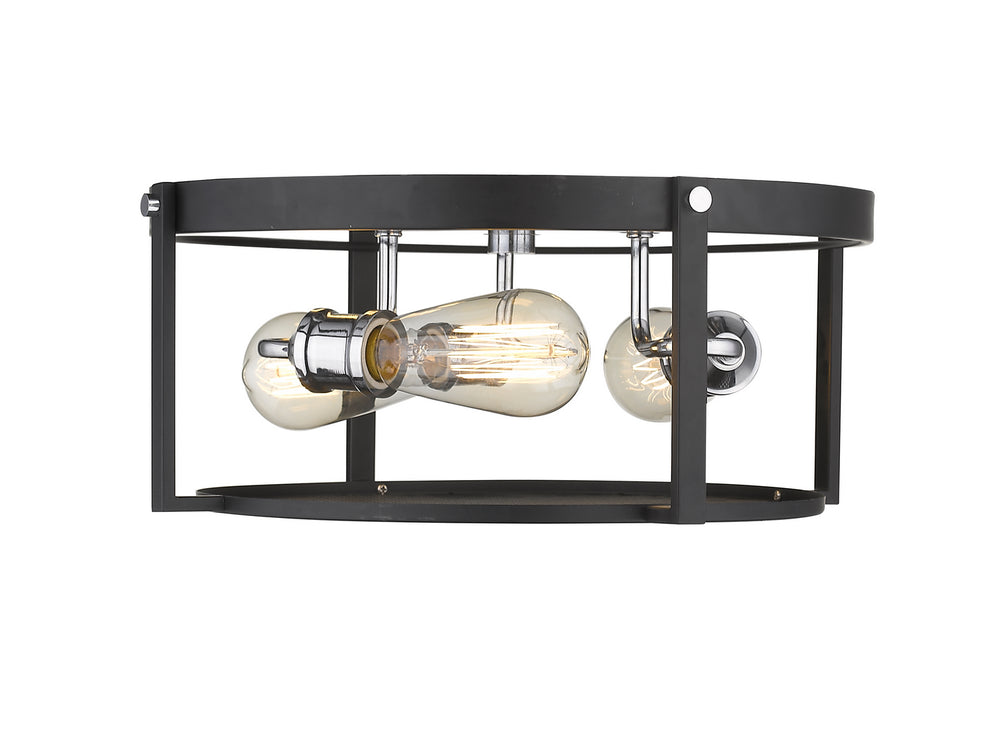Z-Lite Canada - 723F15-MB+CH - Three Light Flush Mount - Halcyon - Matte Black + Chrome