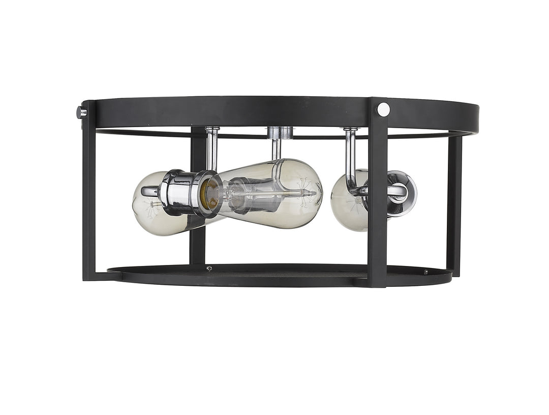 Z-Lite Canada - 723F15-MB+CH - Three Light Flush Mount - Halcyon - Matte Black + Chrome