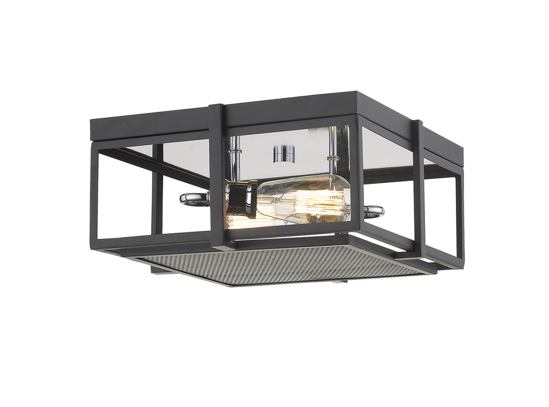 Halcyon Two Light Flush Mount in Matte Black + Chrome - available from The Lighting Shoppe, trusted by Canadian homeowners